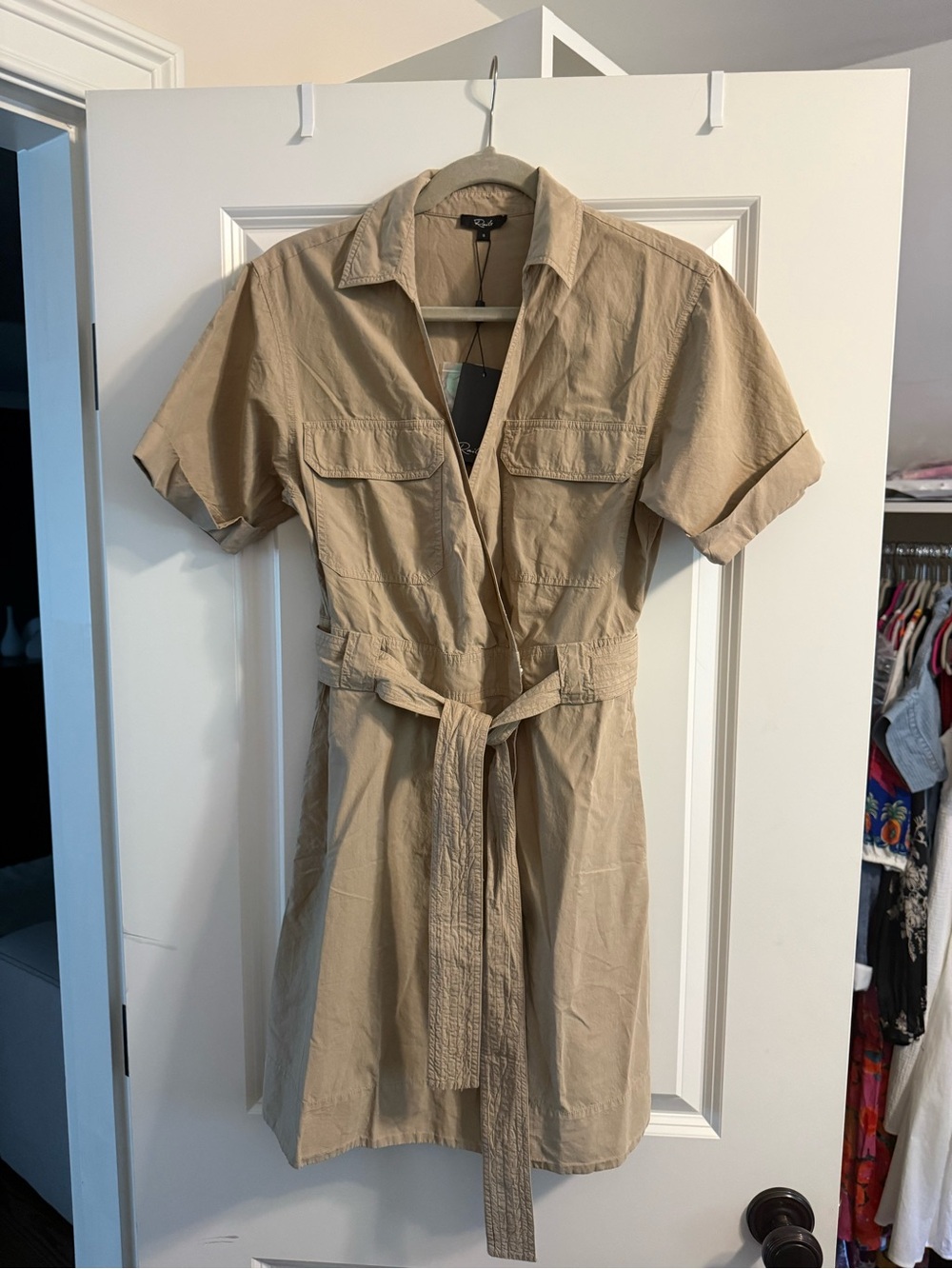 Rails Khaki Short Sleeve Shirt Dress with Tie Waist